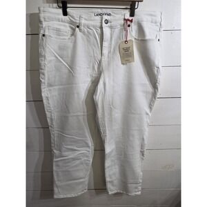 Lands End NWT Mid Rise Straight Jeans Womens 20W White Stain Repel Stretch